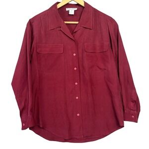 VTG Stephanie Andrews 100% Silk Red Button-up Blouse Shirt, Womens Sz S Pockets‎